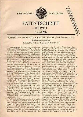 Original Patentschrift - Cesidio del Proposto in Castellammare , 1903 , guidare per Elica , Terano , Italia !!!