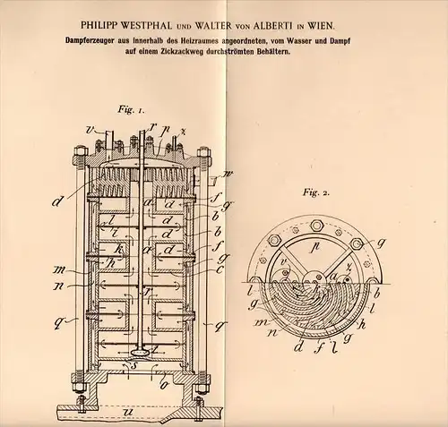 Original Patentschrift - P. Westphal und W. von Alberti in Wien , 1902 , Dampferzeuger , Dampfmaschine !!!