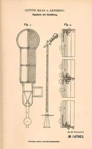 Original Patentschrift - G. Maas in Arnsberg , 1902 , Signalalarm für Eisenbahn , Lokomotive !!!