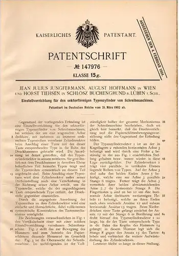 Original Patentschrift -J. Jungfermann und H. Thiesen in Schloss Buchengrund b. Lüben / Lubin , 1902 , Schreibmaschine !