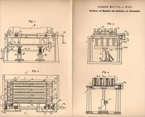 Original Patentschrift - J. Wottle in Wien , 1899 , Maschine zum Formen von Modellen aus Guß , Modellbau , Modell !!!