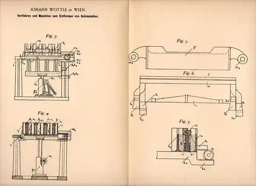 Original Patentschrift - J. Wottle in Wien , 1899 , Maschine zum Formen von Modellen aus Guß , Modellbau , Modell !!!