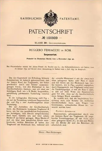 Original Patentschrift - R. Ferracciu in Rom , 1897 , Suspensorium , Testicolare , Hoden , medico !!!