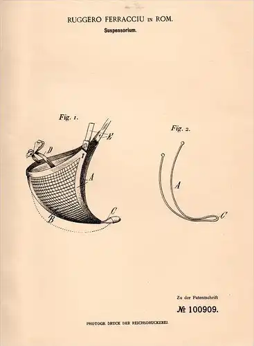 Original Patentschrift - R. Ferracciu in Rom , 1897 , Suspensorium , Testicolare , Hoden , medico !!!