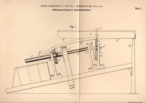 Original Patentschrift - J. Harrison in Aston b. Birmingham ,1897 , ball sorting machine !!!