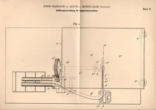 Original Patentschrift - J. Harrison in Aston b. Birmingham ,1897 , ball sorting machine !!!