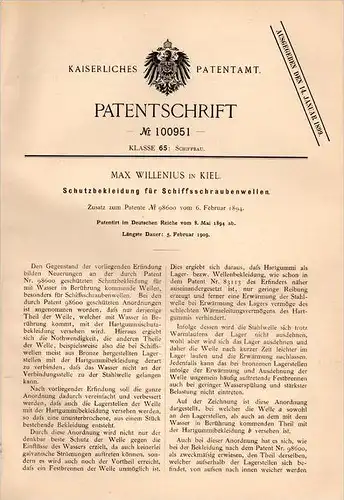 Original Patentschrift - Max Willenius in Kiel , 1894 , Schutz für Schiffsschrauben , Schiffbau , Schiff !!!