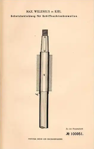 Original Patentschrift - Max Willenius in Kiel , 1894 , Schutz für Schiffsschrauben , Schiffbau , Schiff !!!