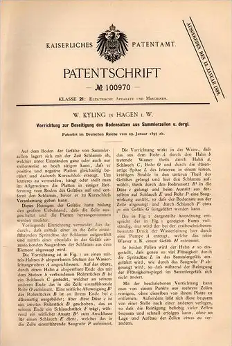 Original Patentschrift - W. Kyling in Hagen i.W., 1897 , Reiniger für Sammlerzellen , Batterie , Elektrik !!!