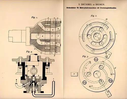 Original Patentschrift - S. Drühmel in Bremen , 1898 , Drehschieber für Mehrcylindermaschinen !!!