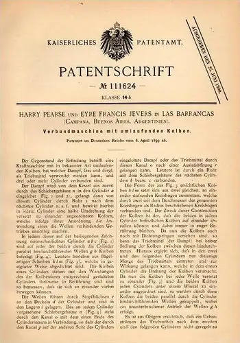 Original Patentschrift - H. Pearse und E. Jevers in Las Barrancas , 1899 , Verbundmaschine , Buenos Aires , Argentinien