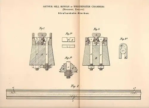Original Patentschrift - A. Rowan in Westminster Chambers , 1883 , superstructure for tram , train !!!