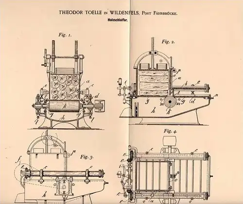 Original Patentschrift - Th. Toelle in Wildenfels b. Fährbrücke , 1900 , Holz - Schleifapparat , Tischlerei , Sägewerk !