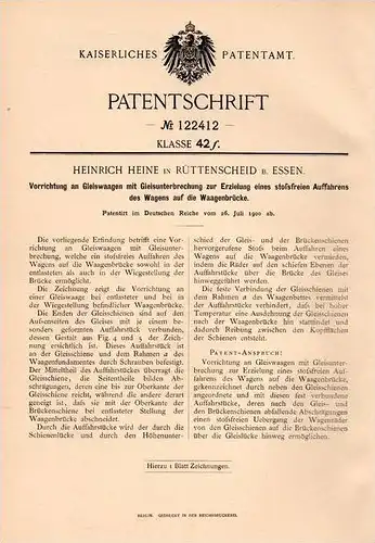 Original Patentschrift - H. Heine in Rüttenscheid b. Essen , 1900 , Apparat für Gleiswaagen , Waage , Eisenbahn , Gleis