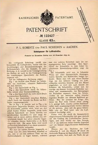 Original Patentschrift - P. Kobertz und und P. Scheeren in Aachen , 1899 , Schutzpanzer für Luftreifen , Reifen , Gummi