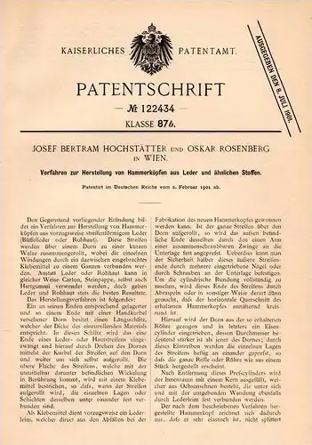 Original Patentschrift - J. Hofstätter und O. Rosenberg in Wien , 1901 , Hammerköpfe aus Leder , Hammer , Büffel !!
