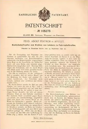 Original Patentschrift - F. A. Petrsch in Avully , 1897 , Kautschuk zum Abdichten von Fahrrad - Reifen , Fahrräder !!!