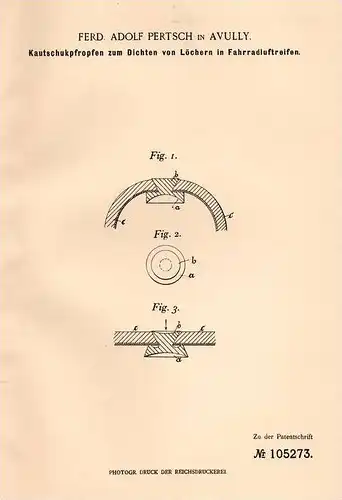 Original Patentschrift - F. A. Petrsch in Avully , 1897 , Kautschuk zum Abdichten von Fahrrad - Reifen , Fahrräder !!!