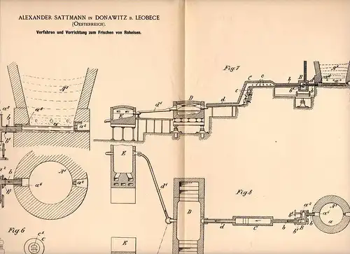 Original Patentschrift - A. Sattmann in Donawitz b. Leobece , 1898 , Apparat für Eisen - Erzeugung , Roheisen , Hochofen