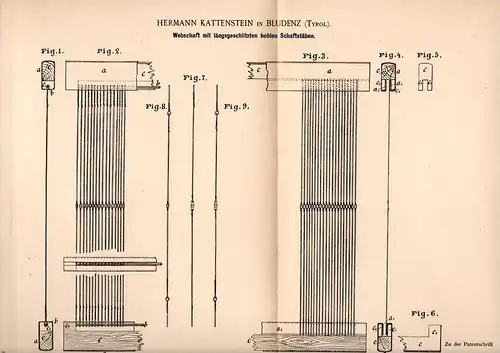 Original Patentschrift - H. Kattenstein in Bludenz , Tirol , 1892, Webschaft für Weberei , Weber , Webstuhl , Vorarlberg