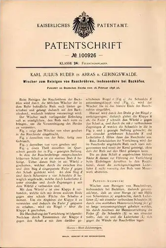 Original Patentschrift - K. Ruder in Arras b. Geringswalde , 1898 , Reiniger für Backofen , Bäckerei , Bäcker !!!