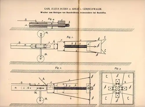 Original Patentschrift - K. Ruder in Arras b. Geringswalde , 1898 , Reiniger für Backofen , Bäckerei , Bäcker !!!