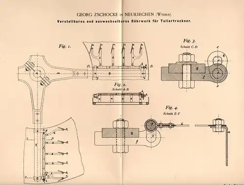 Original Patentschrift - G. Zschocke in Neukirchen / Wyhra , 1898, Rührwerk für Tellertrockner , Borna , Zedtlitz Thräna