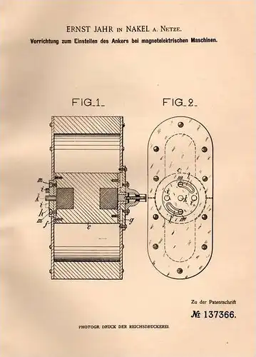 Original Patentschrift - E. Jahr in Nakel a. Netze / Nak&#322;o nad Noteci&#261; , 1901 , Apparat für magnetelektrische