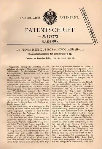 Original Patentschrift - Dr. Floris Bos in Hoogland , 1902 , Verschluss für Geldschrank , Safe , Tresor , Bank !!!