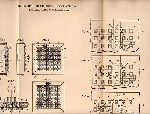 Original Patentschrift - Dr. Floris Bos in Hoogland , 1902 , Verschluss für Geldschrank , Safe , Tresor , Bank !!!