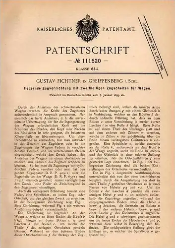 Original Patentschrift -Gustav Fichtner in Greiffenberg i. Schl.,1899, Apparat für Pferdewagen , Kutsche , Gryfów Slaski