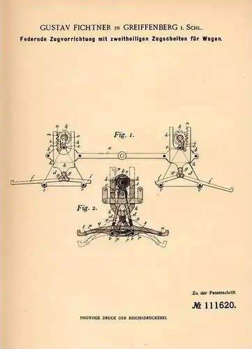 Original Patentschrift -Gustav Fichtner in Greiffenberg i. Schl.,1899, Apparat für Pferdewagen , Kutsche , Gryfów Slaski