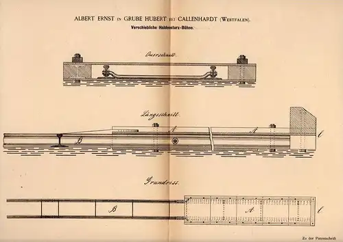 Original Patentschrift - A. Ernst in Kallenhardt b. Rüthen , 1885 , Bergbau - Haldensturzbühne , Callenhardt , Tiefbau !