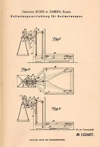 Original Patentschrift - Gebr. Kuhn in Zabern / Saverne i. Elsass , 1900 , appareils pour décimal - Balance !!!