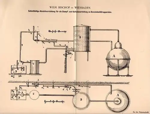 Original Patentschrift - W. Bischof in Wiesbaden , 1900 , Apparat für Benzin - Destillierapparat !!!