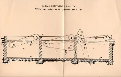 Original Patentschrift - Dr. P. Ehestaedt in Pankow - Berlin , 1899 , Reinigung von Jauche , Abwasser , Stadtwerke !!!