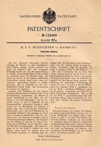 Original Patentschrift - H. Hinrichsen in Hamburg , 1901 , Panorama - Camera , Kamera , Photographie !!!