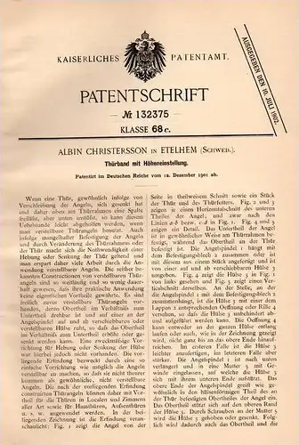 Original Patentschrift - A. Christersson in Etelhem , Schweden , 1901 , Türband für Einstellung , Tür !!!