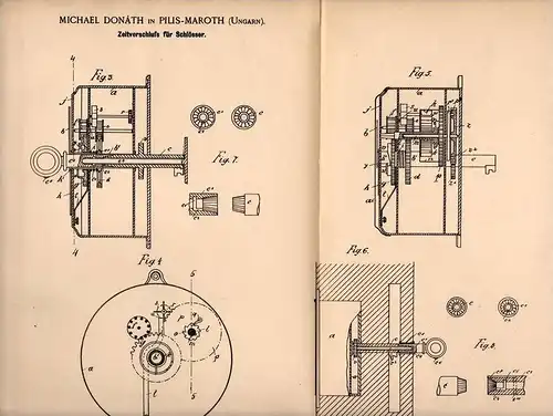 Original Patentschrift - M. Donáth in Pilismarót , Hungary , 1901 , Zeitverschluss für Schloß , Türschloss , Schlüssel !