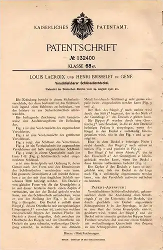 Original Patentschrift - L. Lacroix und H. Brisselet in Genf , 1901 , verschließbares Schlüsselloch , Schlüsseldienst !!