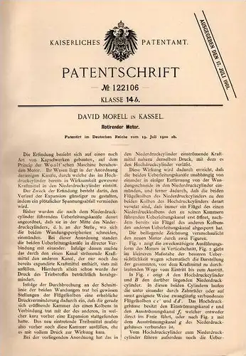 Original Patentschrift - David Morell in Kassel , 1900 , rotierender Motor !!!