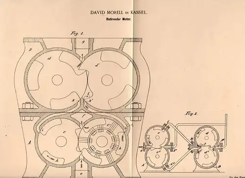 Original Patentschrift - David Morell in Kassel , 1900 , rotierender Motor !!!