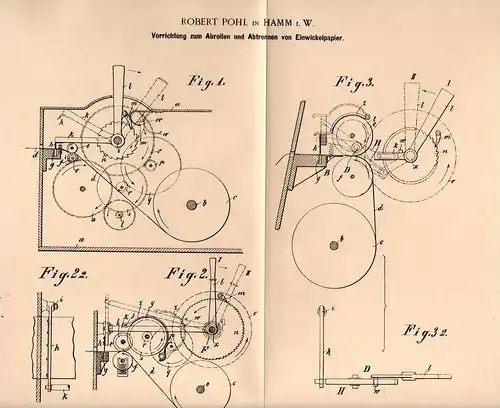 Original Patentschrift - R. Pohl in Hamm i.W., 1900 , Apparat für Einwickelpapier , Papier !!!