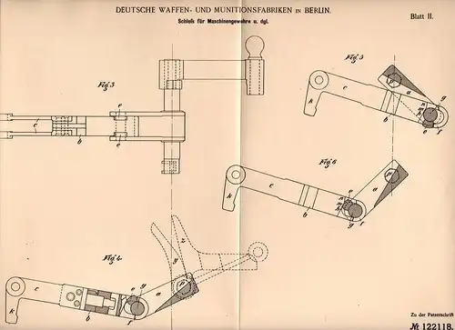 Original Patentschrift - Deutsche Waffen und Munitionsanstalt in Berlin ,1900, Schloß für Maschinengewehr , Gewehr , MG