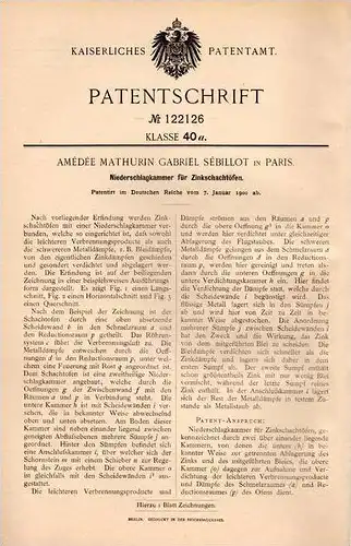 Original Patentschrift - A. Sébillot in Paris , 1900 , Chambre de four à cuve, le zinc, le plomb !!!