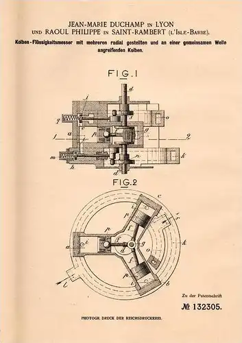 Original Patentschrift - R. Philippe und J. Duchamp in Saint Rambert , 1900, l´Île-Barbe , fesses - Débitmètre liquide !