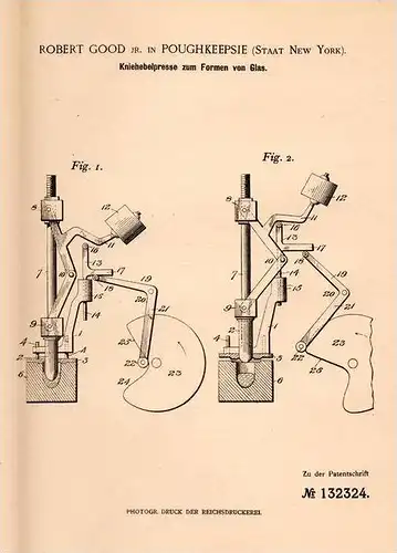 Original Patentschrift - R. Good in Poughkeepsie , New York , 1901 , lever press for glass !!!