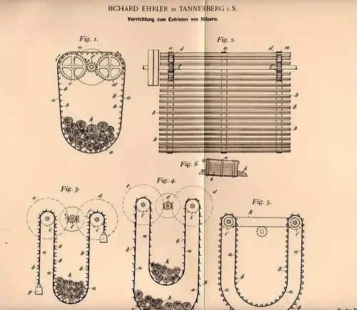 Original Patentschrift - R. Ehrler in Tannenberg i.S., 1899 , Apparat zum Entrinden von Holz , Forst , Wald , Sägewerk !