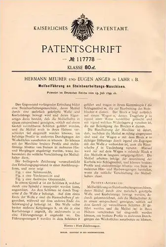 Original Patentschrift - H. Meurer und E. Anger in Lahr i.B., 1899 , Meißel für Stein - Bearbeitungsmaschine , Bergbau !