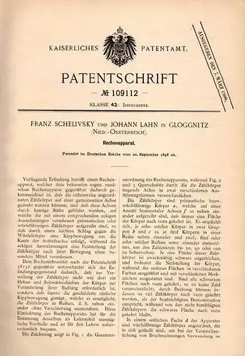 Original Patentschrift - F. Schelivsky und J. Lahn in Gloggnitz , 1898 , Rechenapparat , Mathematik , Schule , Rechnen